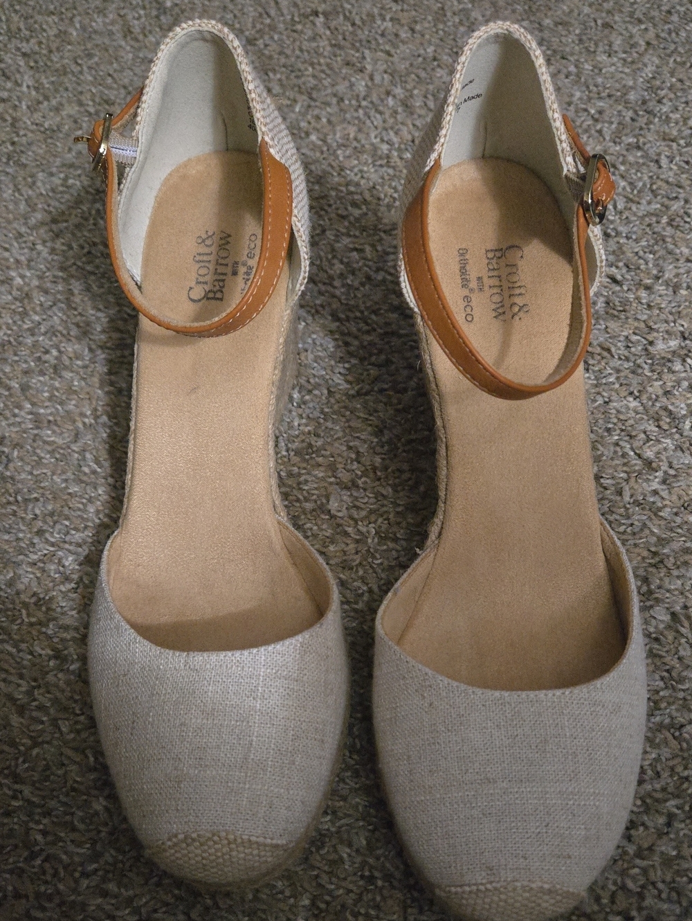 croft & barrow Cream Espadrille Wedge Sandals with Tan Ankle Strap